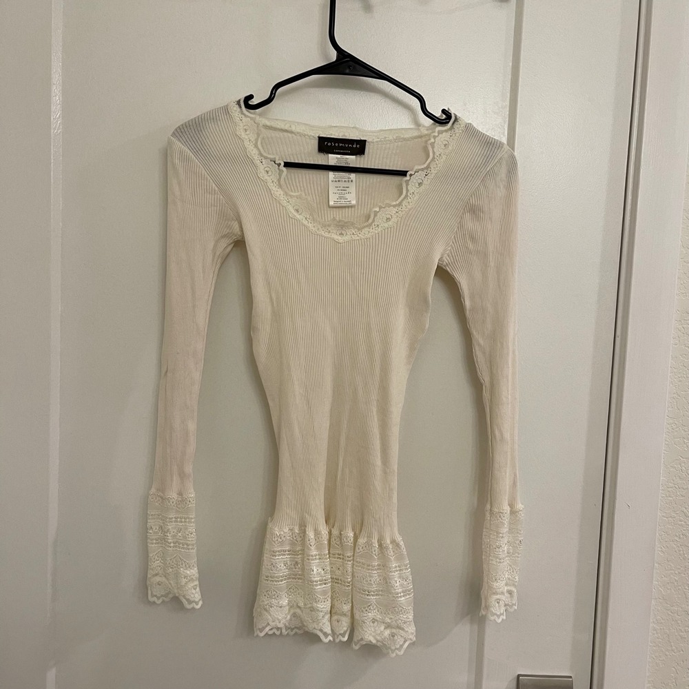 Rosemunde Copenhagen Mulberry Silk Lace Long Sleeve Top Scandi Girl Coquette